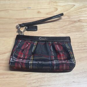 Coach Red and Black Plaid Wristlet